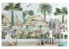 Watercolor Jungle Scene Wallpaper for Playroom