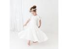 Hazel Lace Flower Girl Dress, White Boho Rustic Wedding Gown, Baby Girl Proposal Outfit