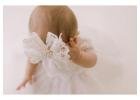 Baby Girl Christening Headband, White Lace Bow Headband, Boho Flower Girl Headpiece