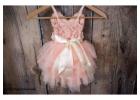 Gigi Rose Gold Sequin Dress, Blush Tulle Boho Flower Girl Dress, Bohemian Birthday Girl Outfit