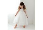 White Crochet Lace Flower Girl Dress, Boho Tulle Beach Wedding Dress for Girls